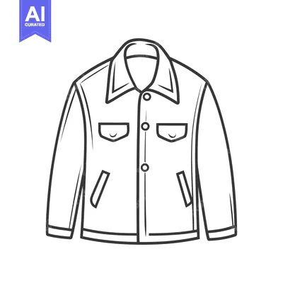 Aset desain premium: A black and white drawing illustrating a casual jacket garment