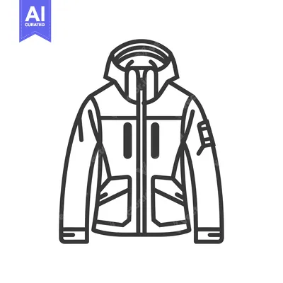 Aset premium populer: Detailed line drawing depicts a waterproof outdoor winter jacket