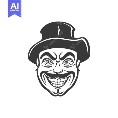 Aset premium populer: A grinning face wearing a hat with a sinister and evil expression