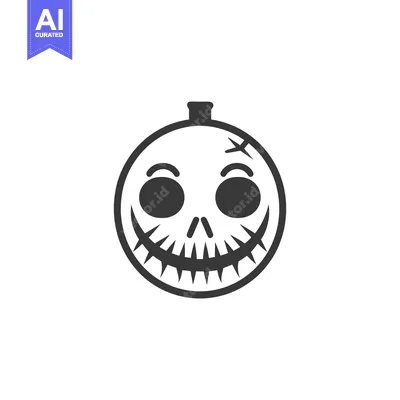 A stylized grinning pumpkin head graphic in a circular form