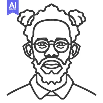 Popular premium asset: Black and white line illustration depicting a male person wearing glas