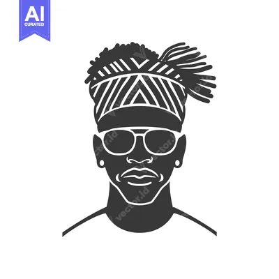Aset desain premium: A stylish portrait of a person with unique headwear and sunglasses