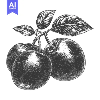 Popular premium asset: Three Plums with Leaves a Detailed Engraving Illustration