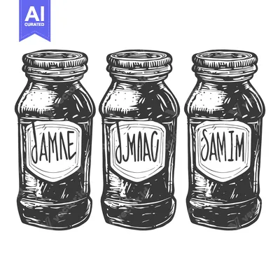Aset premium populer: Three Glass Jars with Unique Labels Displayed in a Row