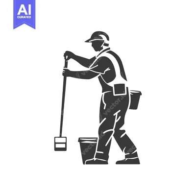 Aset premium populer: Janitor cleaning floors with a mop and bucket