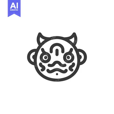 Aset desain premium: Japanese Demon Mask Icon with Horns and Facial Features