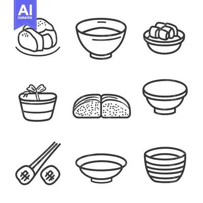 Aset premium populer: Simple line drawings of various food items arranged in a pattern