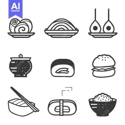 Aset premium populer: Simple vector illustrations depicting various food items in monochrome