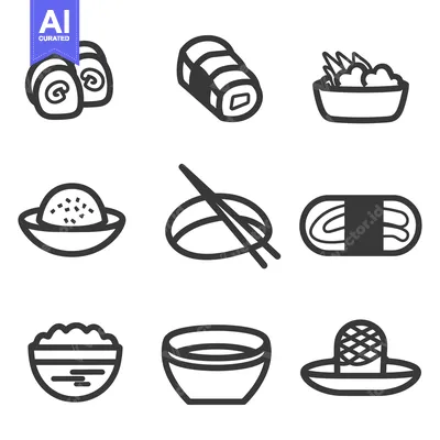 Premium design asset: Various simple black and white illustrations of asian cuisine