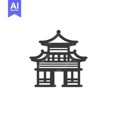 Aset premium populer: A simplified black and white depiction of an asian pagoda