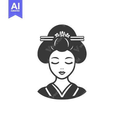 Aset desain premium: A stylized portrait illustration depicting a traditional geisha woman