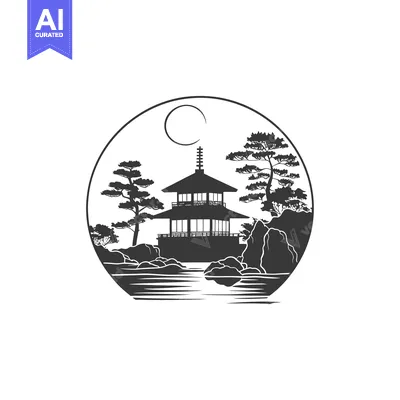 Popular premium asset: Japanese Pagoda Silhouette with Moon and Trees