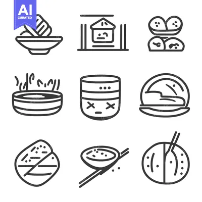 Premium design asset: Collection of line art depicting various traditional culinary items