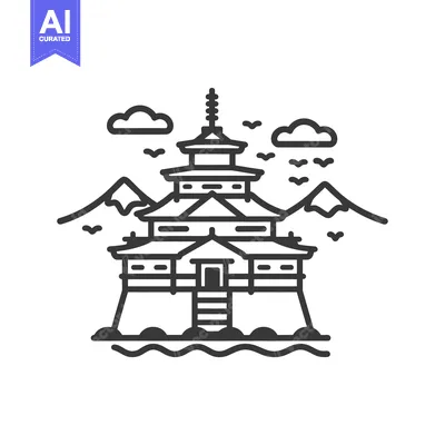 Premium design asset: An illustration shows a traditional multi tiered building in landscape