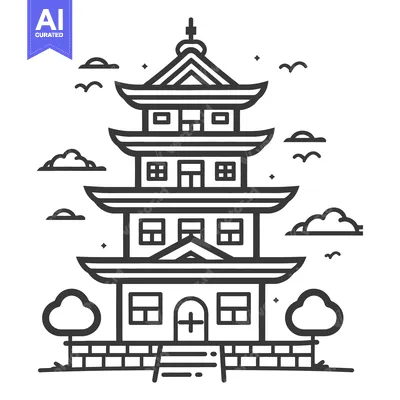 Aset premium populer: An Illustrative Depiction Of A Multitiered Pagoda Building Design