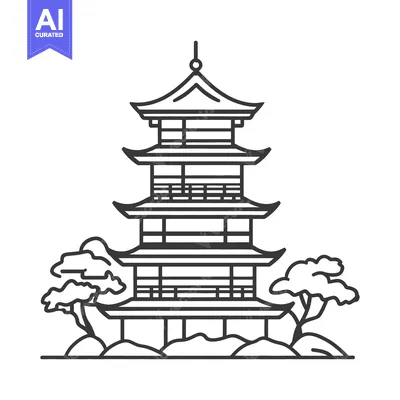 Popular premium asset: A Simple Illustration of a Pagoda and Two Trees
