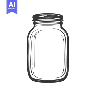 Aset desain premium: A grayscale illustration depicts an empty jar with a lid on top