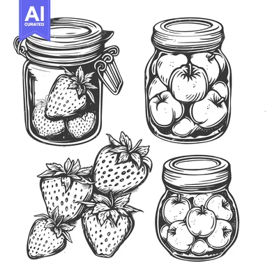 Aset desain premium: Jars of Preserved Apples and Strawberries