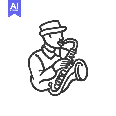 Aset premium populer: A stylized graphic illustration of a person playing a saxophone instru
