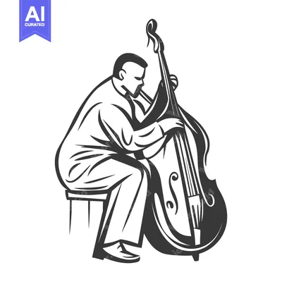 Aset premium populer: A musician seated plays a stringed upright bass instrument gracefully