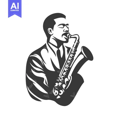Popular premium asset: A stylish monochrome depiction of a man playing saxophone music
