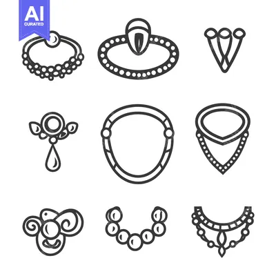 Aset premium populer: Various designs of necklaces bracelets and rings arranged in a pattern