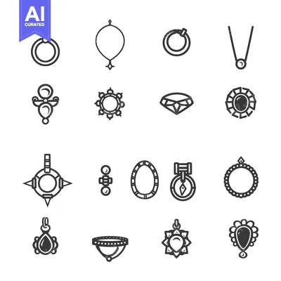 Aset premium populer: Minimalist designs representing various jewelry pendants and necklaces