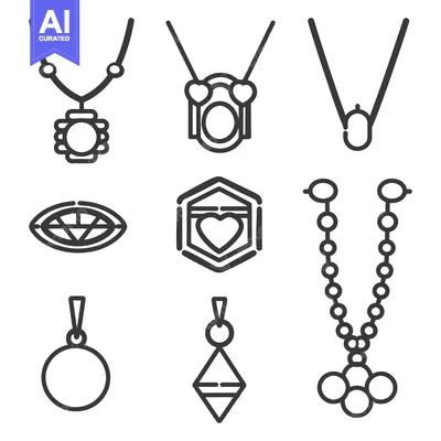 Different necklace designs displayed in a flat line art style