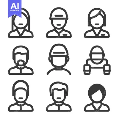 Aset premium populer: Nine different simplistic icon representations of diverse people portr