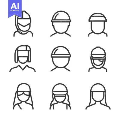 Simple line drawings of various people wearing protective helmets