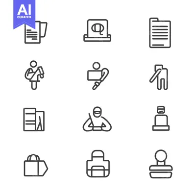 Aset desain premium: Simple outlines of various objects and human figures