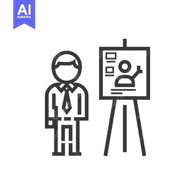 Aset desain premium: A person stands near a display board with drawings and notes