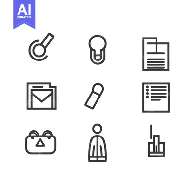 Aset desain premium: Minimalist Line Icons Representing Various Office Supplies and Concept