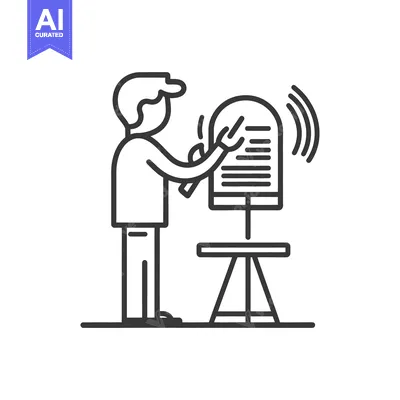 Aset desain premium: A person standing beside a microphone with sound waves