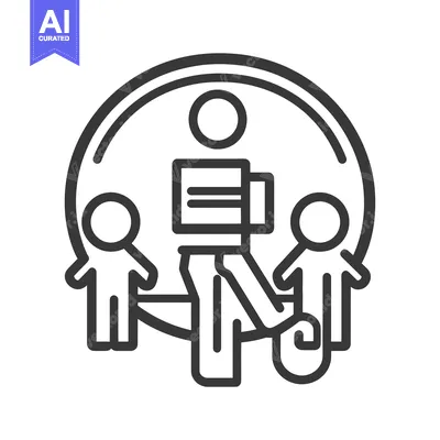 Aset desain premium: A graphic icon representing a person with children in circle frame