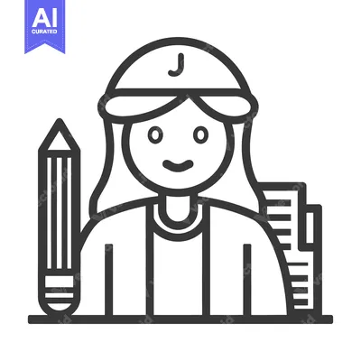 Premium design asset: A female professional architect stands beside pencil and buildings