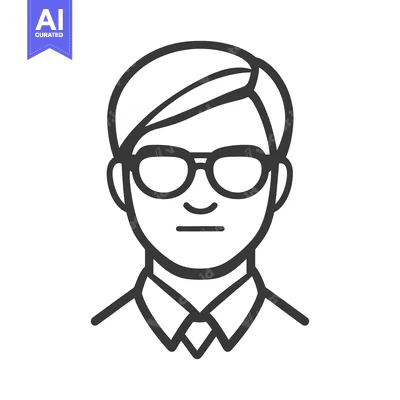 Premium design asset: A monochrome line drawing of a person wearing glasses