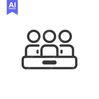 Aset premium populer: Minimalist Icon: Three People Behind a Desk, Dark Gray Outline on Whit