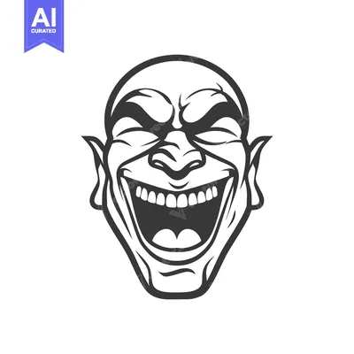 Aset desain premium: A grinning head illustration of a bald face with sharp ears