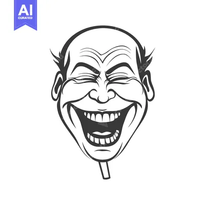 Premium design asset: A cartoon depiction of a bald man laughing widely with joy