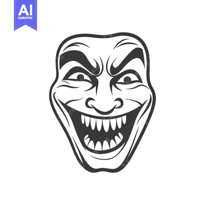 Aset desain premium: A sinister and stylized smiling face with sharp teeth depicted
