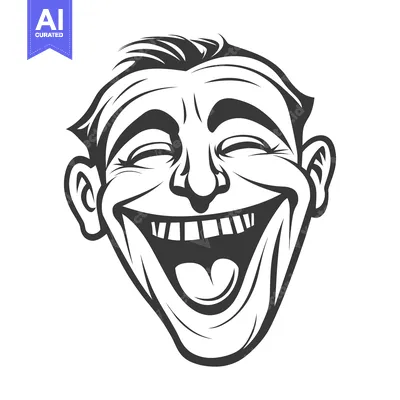 Aset premium populer: A grayscale illustration depicts a man laughing hysterically with wide