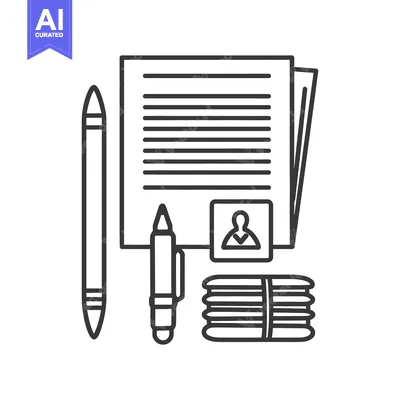 Popular premium asset: A line illustration depicting documents and writing instruments neatly