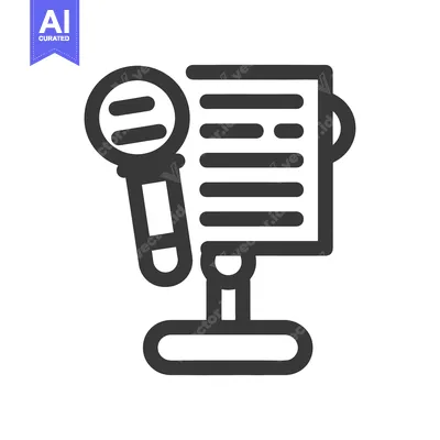 Aset premium populer: Black and white illustration depicting a microphone and speech notes