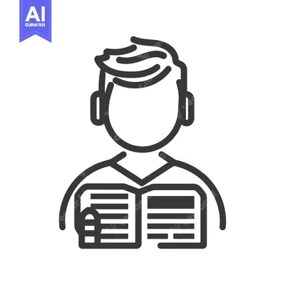 Aset desain premium: An illustrated person is holding and reading an open book