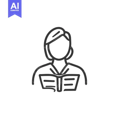 Premium design asset: A simple black line drawing of a person reading a book