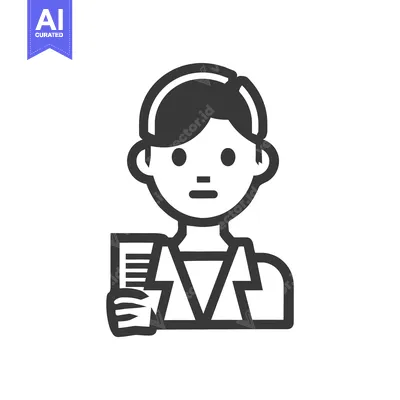 Aset desain premium: Simplified illustration of a person holding a document standing uprigh