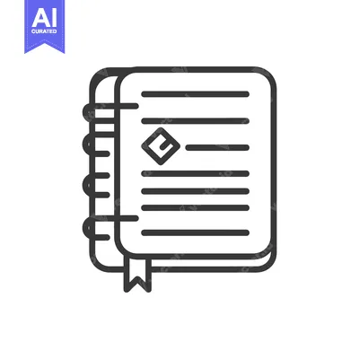 Aset desain premium: A simple black and white icon depicts a notebook with spiral binding