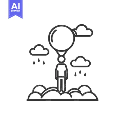 Aset desain premium: A figure standing beneath clouds in a metaphorical raining setting