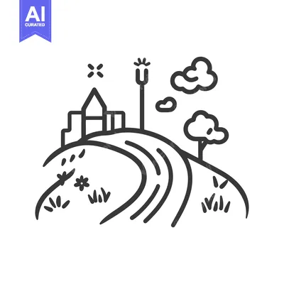 Simple illustration of a road leading to a building on a hill
